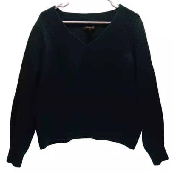 Banana Republic Ladies Dark Green Heather Wool Blend V-Neck Cropped Sweater EUC - Picture 1 of 10
